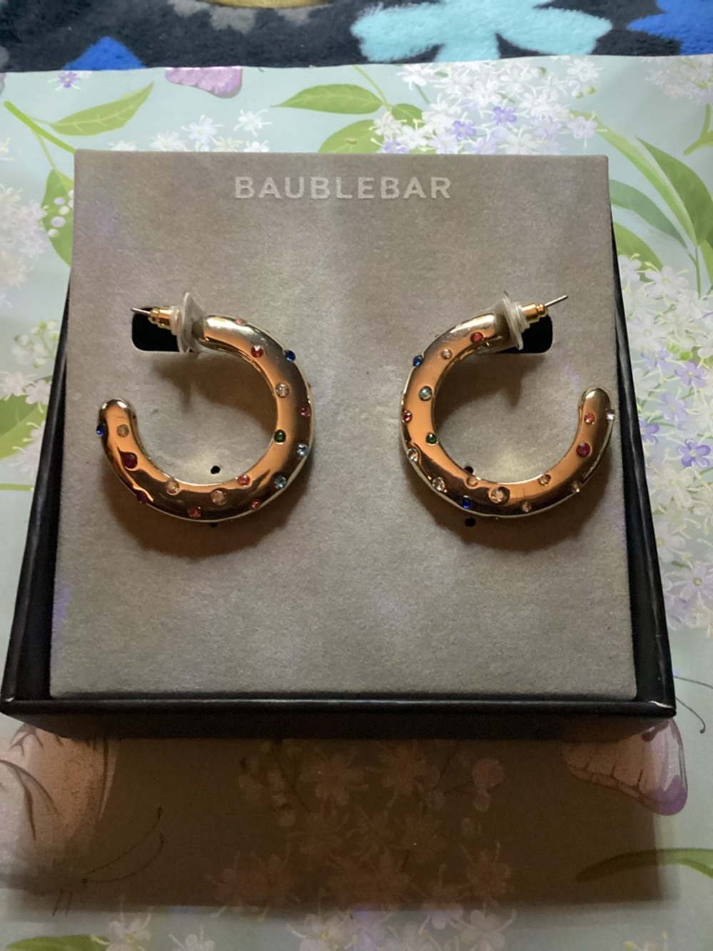 BaubleBar Gold Hoop Earrings with Multicolored Stones